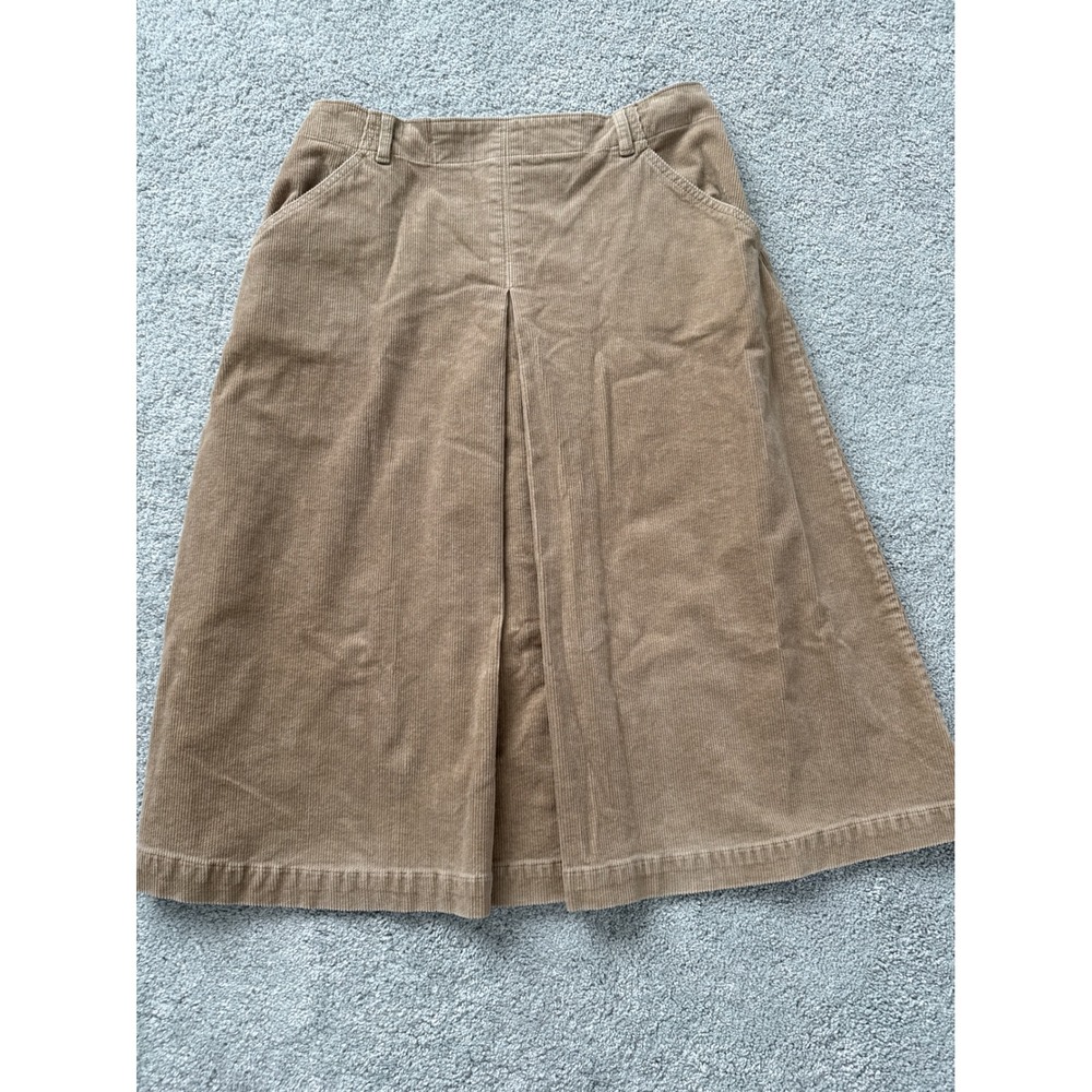 Uniqlo Tan Corduroy‎ A-Line Midi Skirt Beige Pleated Front Pockets Medium 30x27